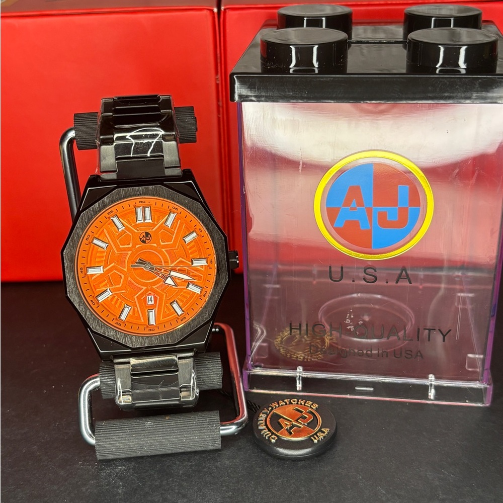 Men's Black and Blood Orange Watch